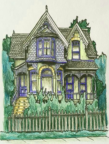 Hand drawn picture of a victorian house